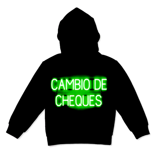 Hi Post “CASH or CHEQUE” Black Hoodie (green or black graphic)